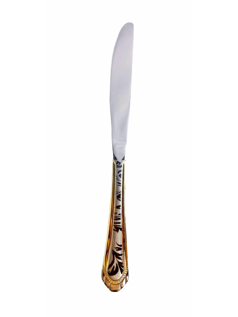 Stainless Steel Dinner Knife - 6 Pcs -Silver/Gold Colored, Classy ( Chagoo Ghaza Khori ) - Serveware - Kalamala - Kalamala