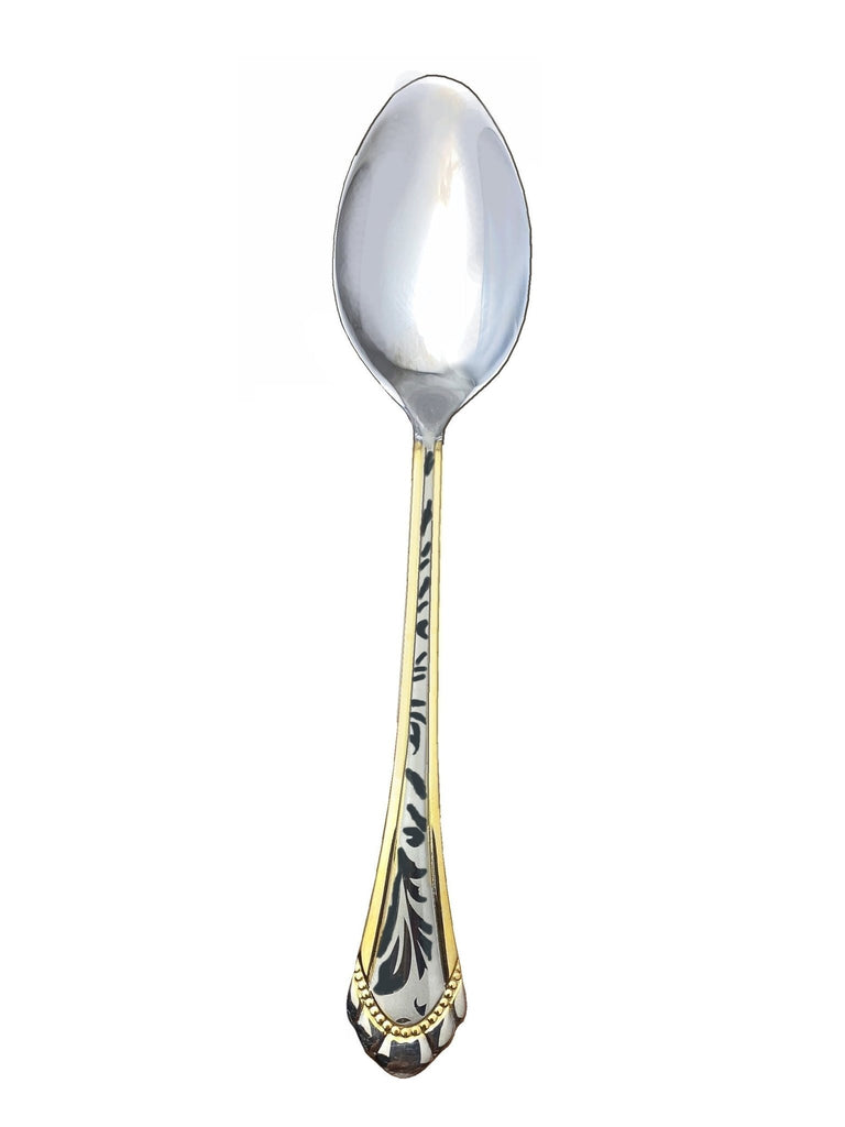 Classy Stainless Steel Dinner Spoons - 6 Pcs -Silver/Gold Colored ( Ghashogh Ghaza Khori ) - Serveware - Kalamala - Kalamala